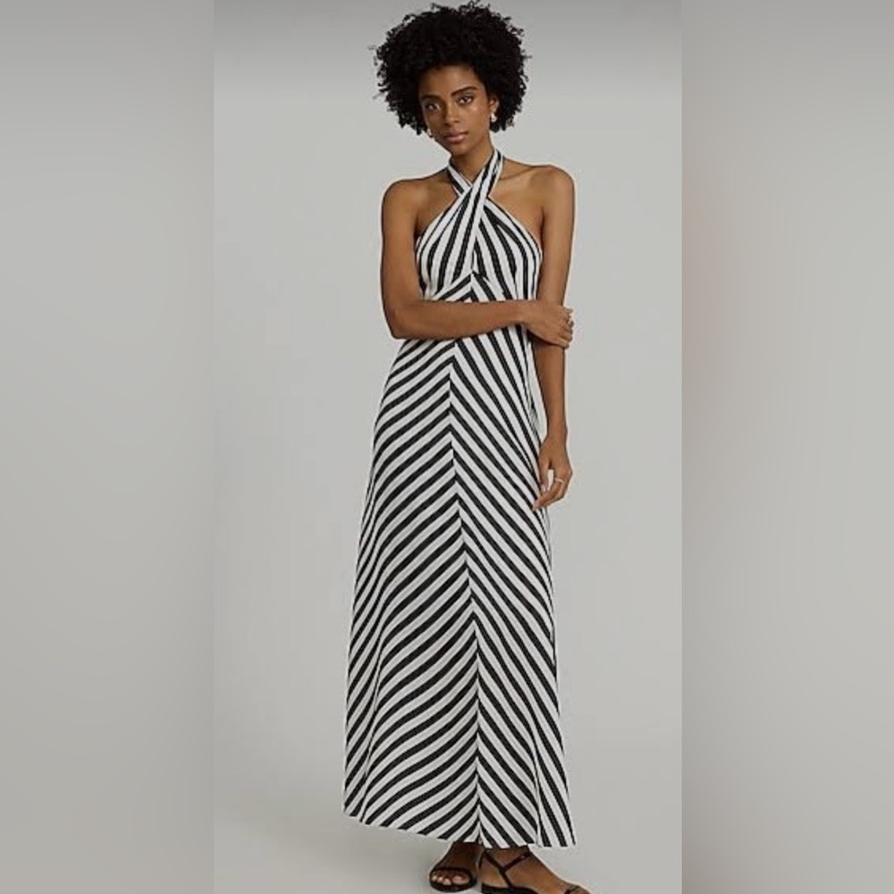 J. Crew Black and White One-Shoulder Striped Wrap Dress